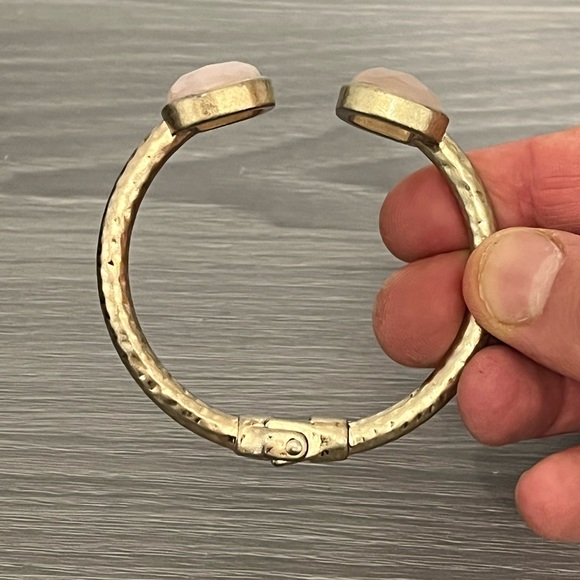 Vintage Gold Hinged Bangle Bracelet with Light Pink Gemstones, Boho - Picture 5 of 8